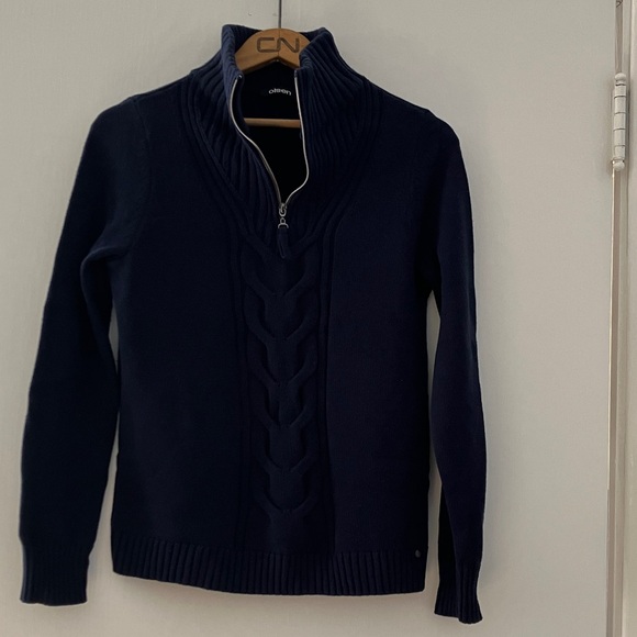 Olsen Sweaters - Olsen Navy Quarter-Zip Cable Knit Sweater - Cotton Blend - Like New